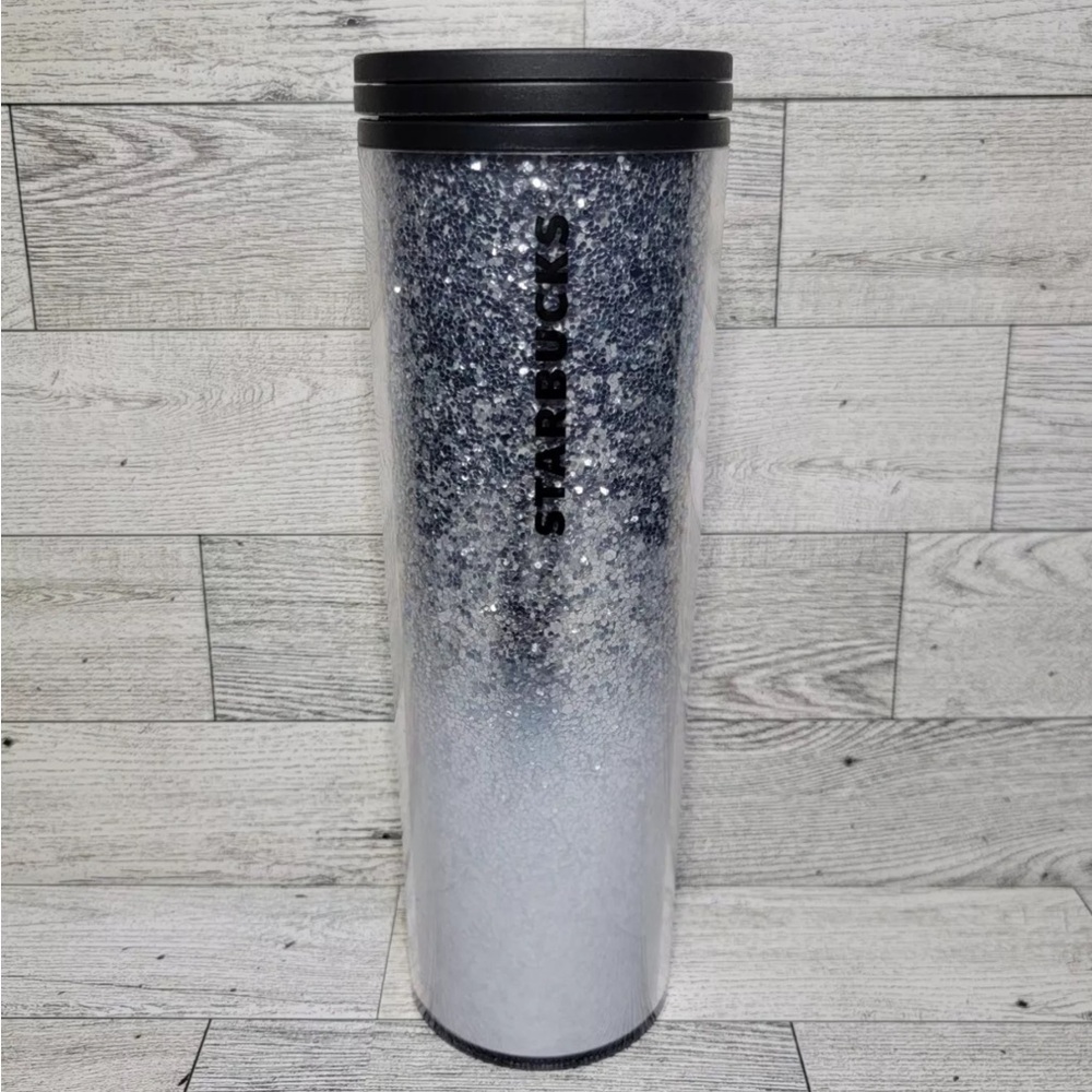 Starbucks Silver Glitter Ombre Frosty Snow 2019 Holiday Tumbler 16oz Coffee